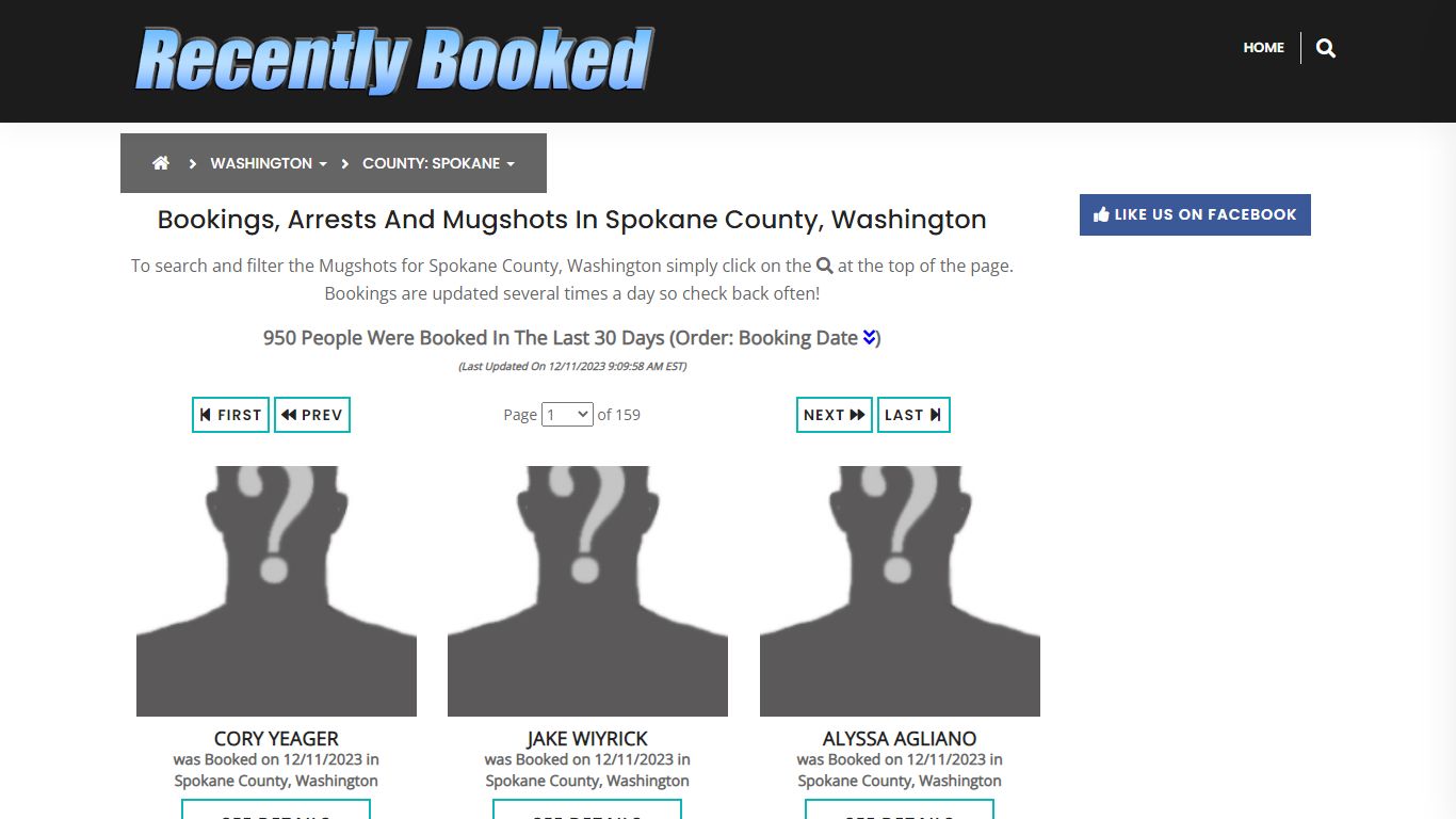 Bookings, Arrests and Mugshots in Spokane County, Washington